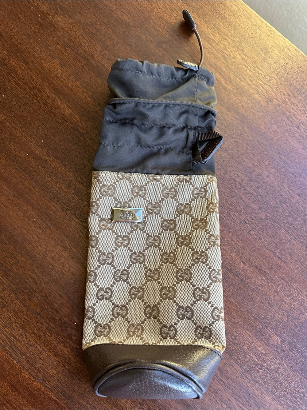 Gucci Brown Beige GG Monogram Drawstring Sunglasses Sleeve